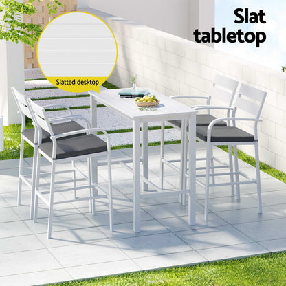 Gardeon Outdoor Bar Set 5-Piece Patio Dining Chairs Aluminium Table Stools White
