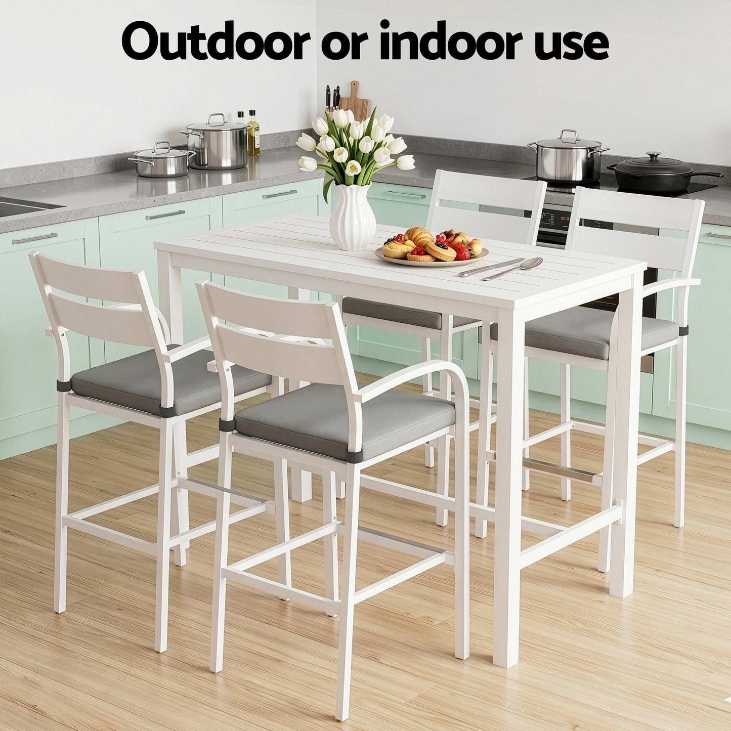 Gardeon Outdoor Bar Set 5-Piece Patio Dining Chairs Aluminium Table Stools White