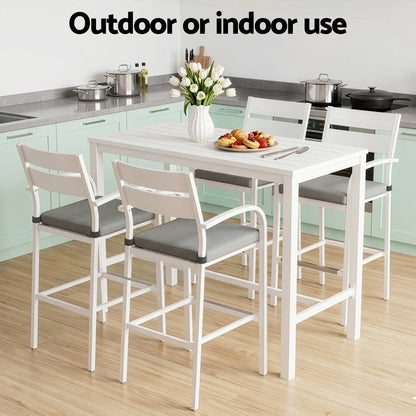 Gardeon Outdoor Bar Set 5-Piece Patio Dining Chairs Aluminium Table Stools White