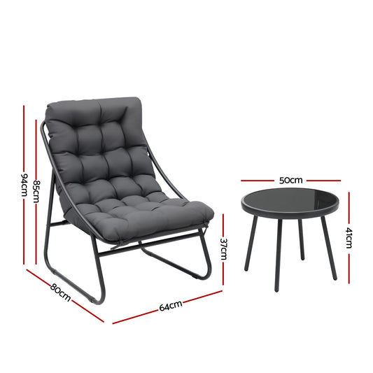 3-Piece Steel Bistro Set - Grey