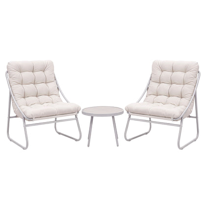 Gardeon 3PC Outdoor Bistro Set Patio Furniture Table and Chairs Steel Dining Chair Khaki