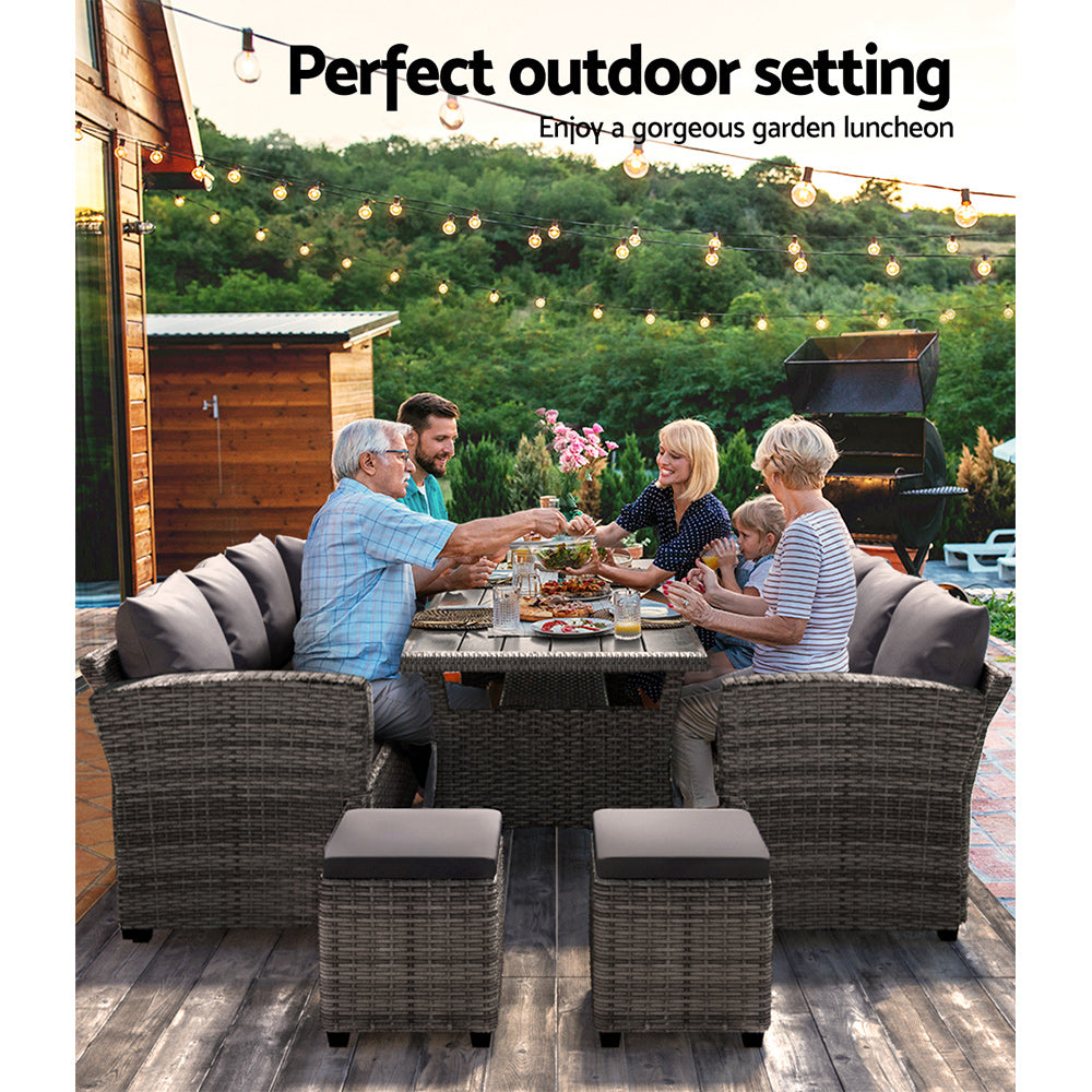 Gardeon Outdoor Dining Set Wicker Table Chairs Setting 8 Seater - Furniture > Outdoor > Outdoor Chairs
