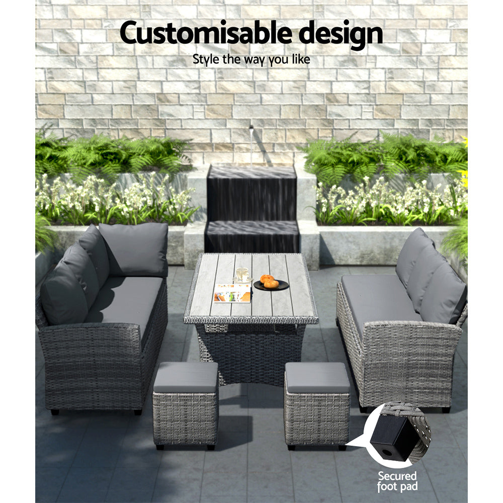 Gardeon Outdoor Dining Set Wicker Table Chairs Setting 8 Seater - Furniture > Outdoor > Outdoor Chairs