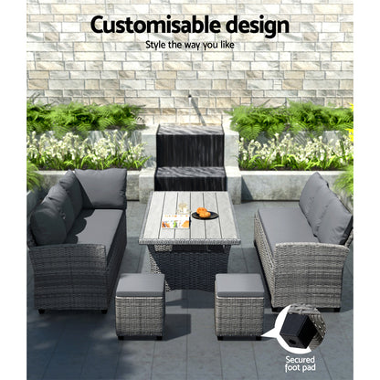 Gardeon Outdoor Dining Set Wicker Table Chairs Setting 8 Seater - Furniture > Outdoor > Outdoor Chairs