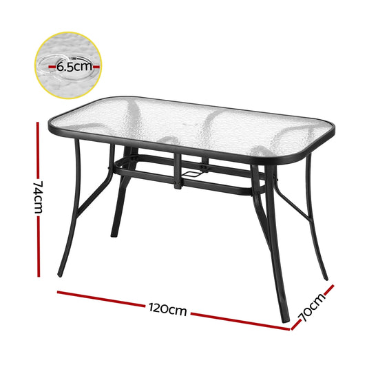 120cm Outdoor Dining Table with Parasol Hole - Black