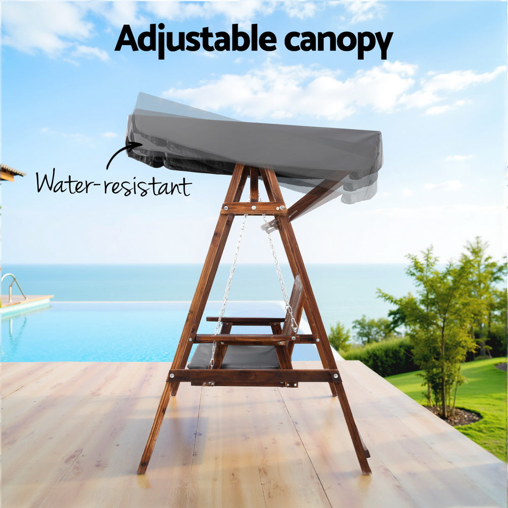 Gardeon Wooden Swing Chair Garden Bench Canopy 3 Seater Outdoor Furniture
