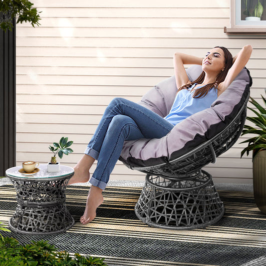 Gardeon Outdoor Lounge Setting Papasan Chair Wicker Table Garden Furniture Grey