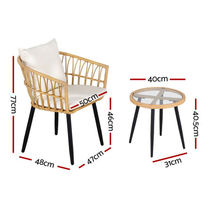 Gardeon 3PC Outdoor Bistro Set Patio Furniture Lounge Setting Table and Chairs Natural - Furniture > Outdoor > Outdoor