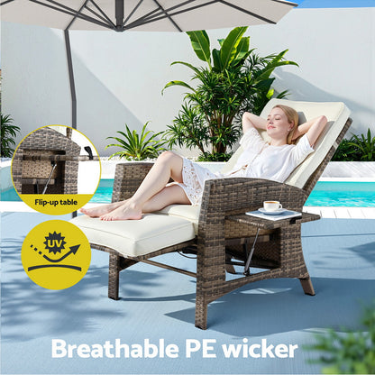 Gardeon Outdoor Recliner Chairs Sun lounge Wicker Lounger Patio Furniture Adjustable Brown - Furniture > Outdoor >