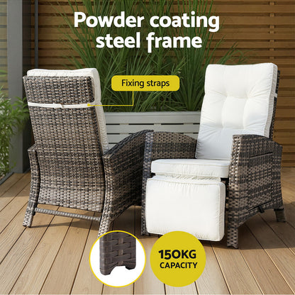 Gardeon Outdoor Recliner Chairs Sun lounge Wicker Lounger Patio Furniture Adjustable Brown - Furniture > Outdoor >