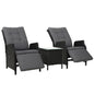 Gardeon 3PC Recliner Chairs Table Sun lounge Outdoor Furniture Wicker Adjustable Black - Furniture > Outdoor > Outdoor