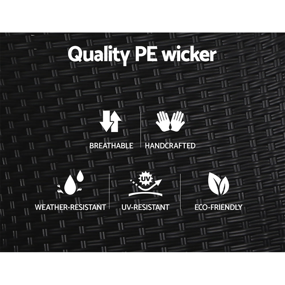 Gardeon 2PC Recliner Chairs Sun lounge Wicker Lounger Outdoor Furniture Adjustable Black - Furniture > Outdoor >