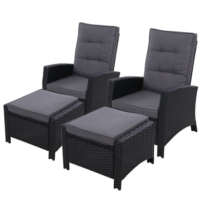 Gardeon 2PC Recliner Chairs Sun lounge Wicker Lounger Outdoor Furniture Adjustable Black - Furniture > Outdoor >