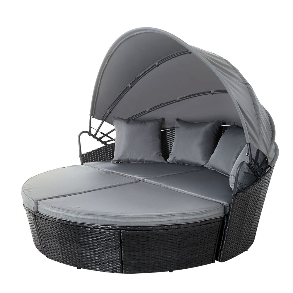 Gardeon Sun Lounge Setting Wicker Lounger Day Bed Outdoor Furniture Patio Black - Furniture > Outdoor > Outdoor Sofas &