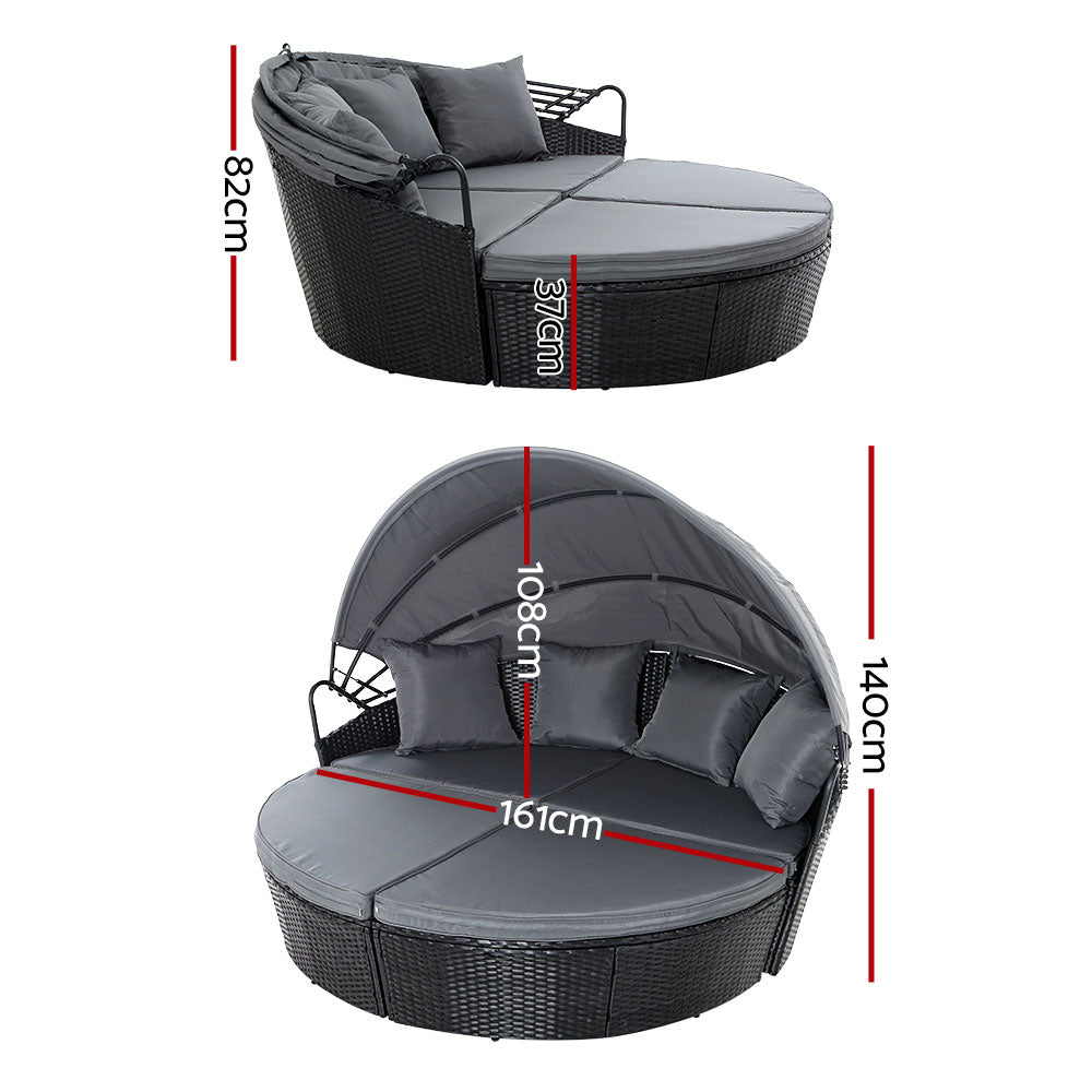 Gardeon Sun Lounge Setting Wicker Lounger Day Bed Outdoor Furniture Patio Black - Furniture > Outdoor > Outdoor Sofas &