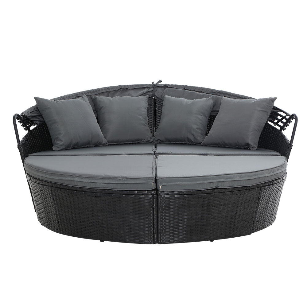 Gardeon Sun Lounge Setting Wicker Lounger Day Bed Outdoor Furniture Patio Black - Furniture > Outdoor > Outdoor Sofas &