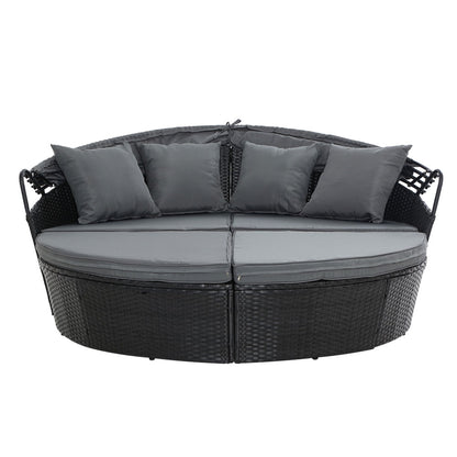 Gardeon Sun Lounge Setting Wicker Lounger Day Bed Outdoor Furniture Patio Black - Furniture > Outdoor > Outdoor Sofas &