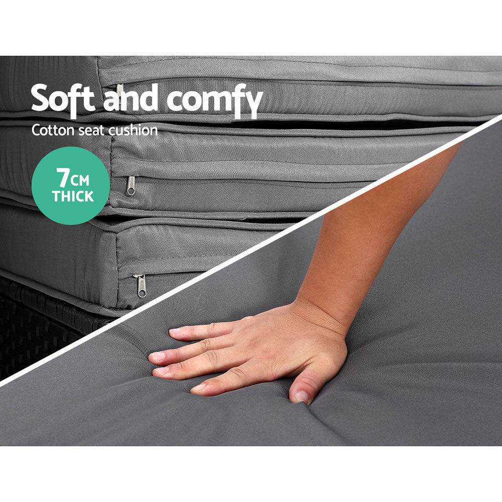 Gardeon Sun Lounge Setting Wicker Lounger Day Bed Outdoor Furniture Patio Black - Furniture > Outdoor > Outdoor Sofas &