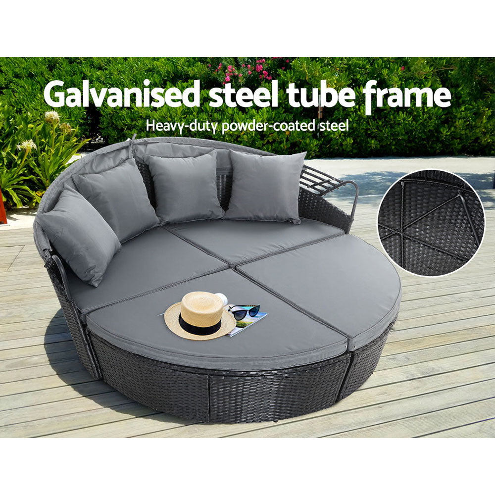 Gardeon Sun Lounge Setting Wicker Lounger Day Bed Outdoor Furniture Patio Black - Furniture > Outdoor > Outdoor Sofas &