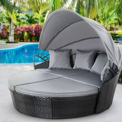 Gardeon Sun Lounge Setting Wicker Lounger Day Bed Outdoor Furniture Patio Black - Furniture > Outdoor > Outdoor Sofas &