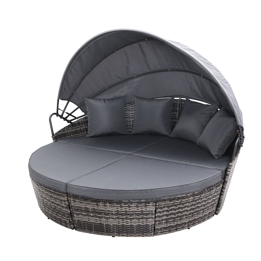 Gardeon Sun Lounge Setting Wicker Lounger Day Bed Outdoor Furniture Patio Grey - Furniture > Outdoor > Outdoor Sofas &