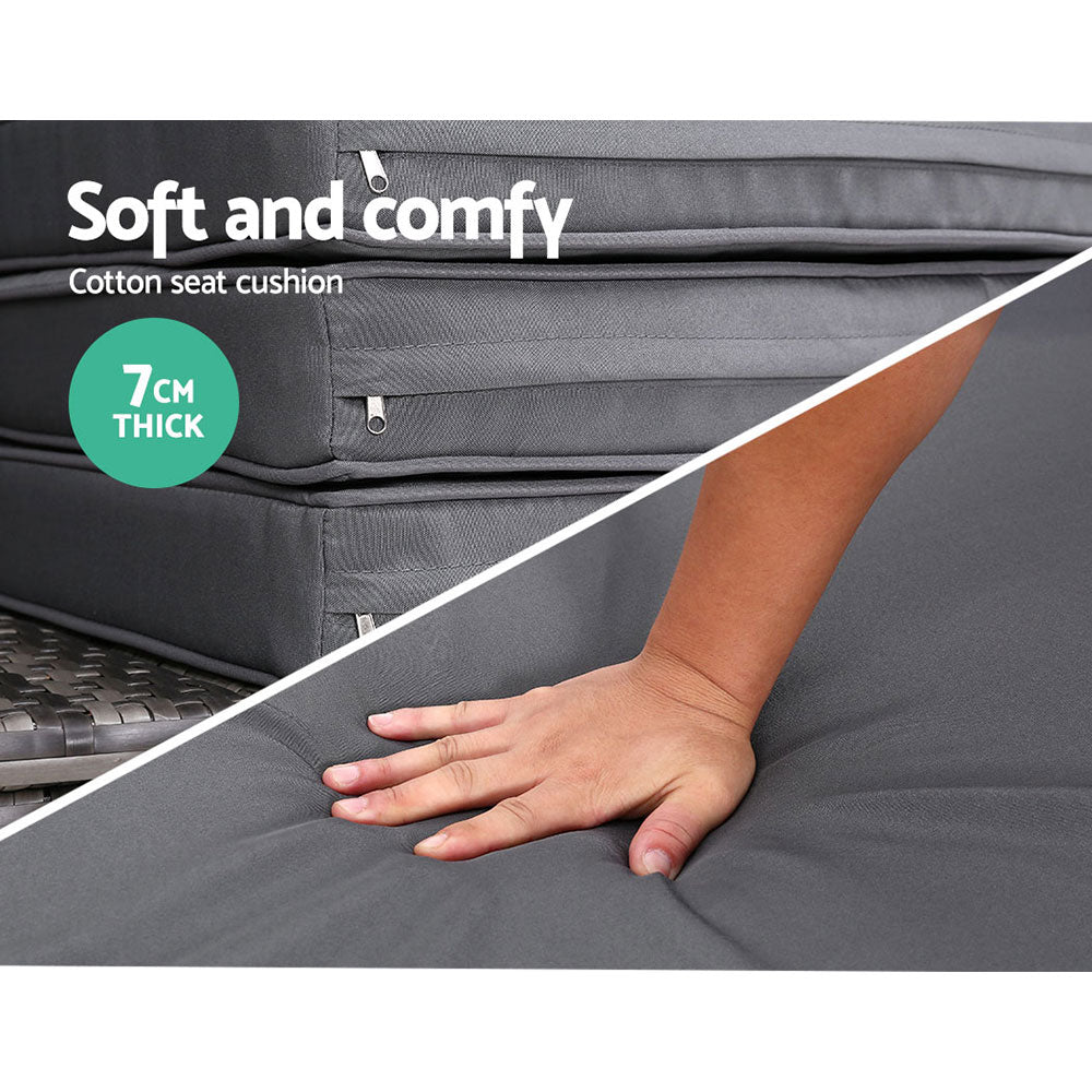 Gardeon Sun Lounge Setting Wicker Lounger Day Bed Outdoor Furniture Patio Grey - Furniture > Outdoor > Outdoor Sofas &