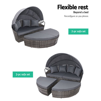 Gardeon Sun Lounge Setting Wicker Lounger Day Bed Outdoor Furniture Patio Grey - Furniture > Outdoor > Outdoor Sofas &