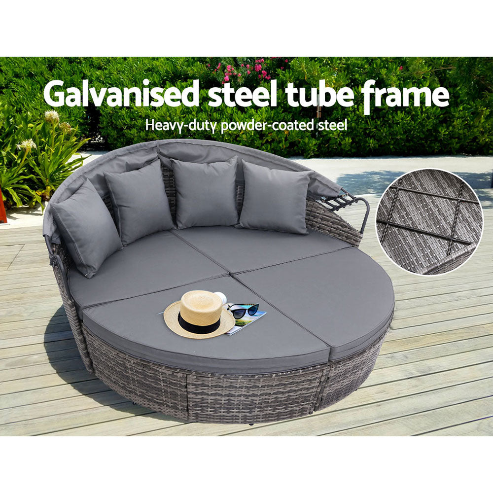 Gardeon Sun Lounge Setting Wicker Lounger Day Bed Outdoor Furniture Patio Grey - Furniture > Outdoor > Outdoor Sofas &
