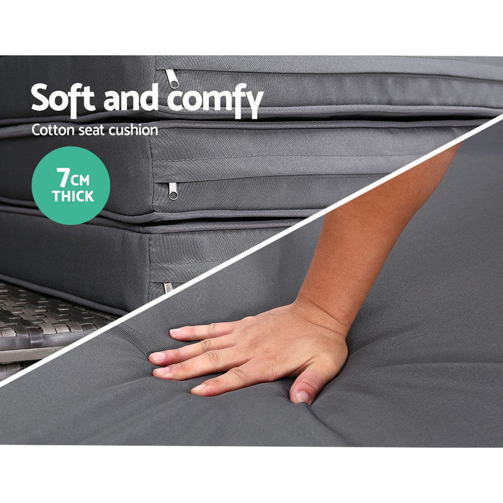 Gardeon Sun Lounge Setting Wicker Lounger Day Bed Outdoor Furniture Patio Grey - Furniture > Outdoor > Outdoor Sofas &