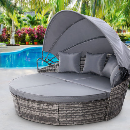 Gardeon Sun Lounge Setting Wicker Lounger Day Bed Outdoor Furniture Patio Grey - Furniture > Outdoor > Outdoor Sofas &