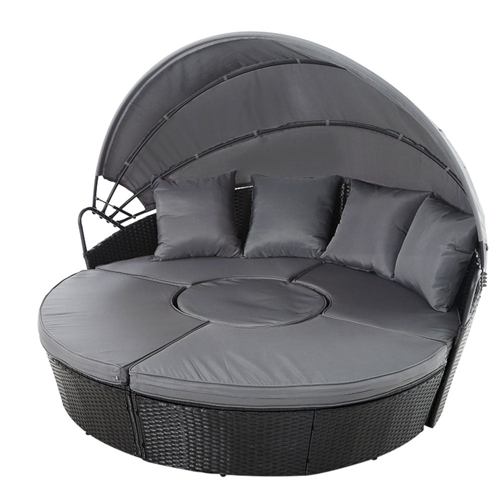 Gardeon Sun Lounge Setting Wicker Lounger Day Bed Patio Outdoor Furniture Black - Furniture > Outdoor > Outdoor Sofas &