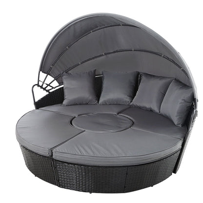 Gardeon Sun Lounge Setting Wicker Lounger Day Bed Patio Outdoor Furniture Black - Furniture > Outdoor > Outdoor Sofas &