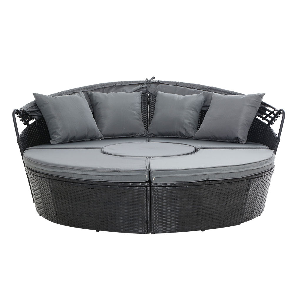 Gardeon Sun Lounge Setting Wicker Lounger Day Bed Patio Outdoor Furniture Black - Furniture > Outdoor > Outdoor Sofas &