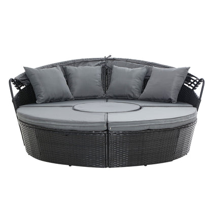 Gardeon Sun Lounge Setting Wicker Lounger Day Bed Patio Outdoor Furniture Black - Furniture > Outdoor > Outdoor Sofas &