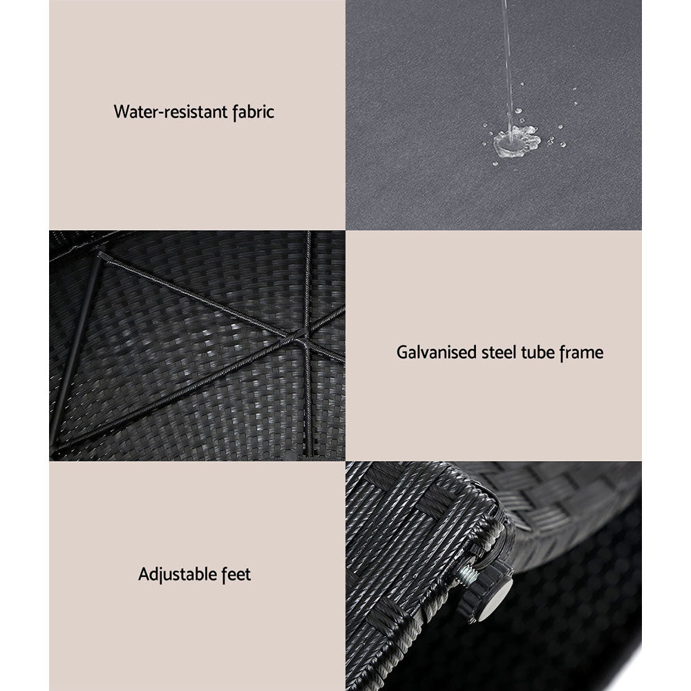 Gardeon Sun Lounge Setting Wicker Lounger Day Bed Patio Outdoor Furniture Black - Furniture > Outdoor > Outdoor Sofas &