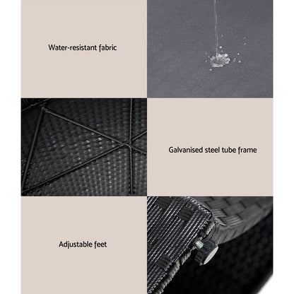 Gardeon Sun Lounge Setting Wicker Lounger Day Bed Patio Outdoor Furniture Black - Furniture > Outdoor > Outdoor Sofas &