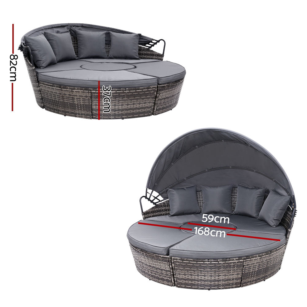 Gardeon Sun Lounge Setting Wicker Lounger Day Bed Patio Outdoor Furniture Grey - Furniture > Outdoor > Outdoor Sofas &