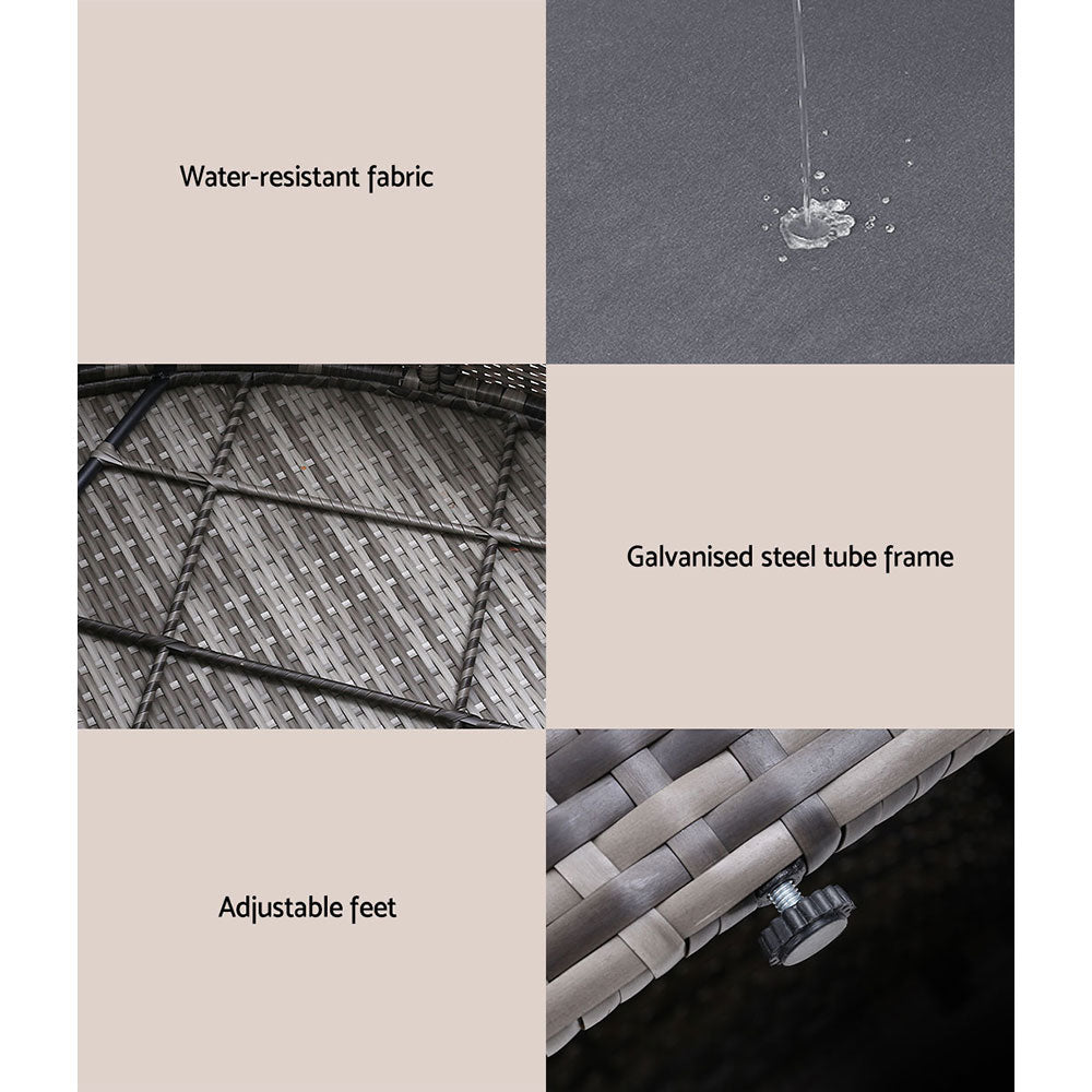 Gardeon Sun Lounge Setting Wicker Lounger Day Bed Patio Outdoor Furniture Grey - Furniture > Outdoor > Outdoor Sofas &