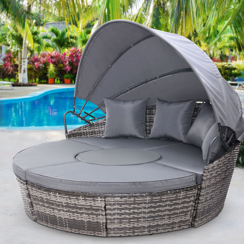 Gardeon Sun Lounge Setting Wicker Lounger Day Bed Patio Outdoor Furniture Grey - Furniture > Outdoor > Outdoor Sofas &