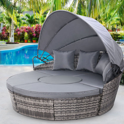 Gardeon Sun Lounge Setting Wicker Lounger Day Bed Patio Outdoor Furniture Grey - Furniture > Outdoor > Outdoor Sofas &
