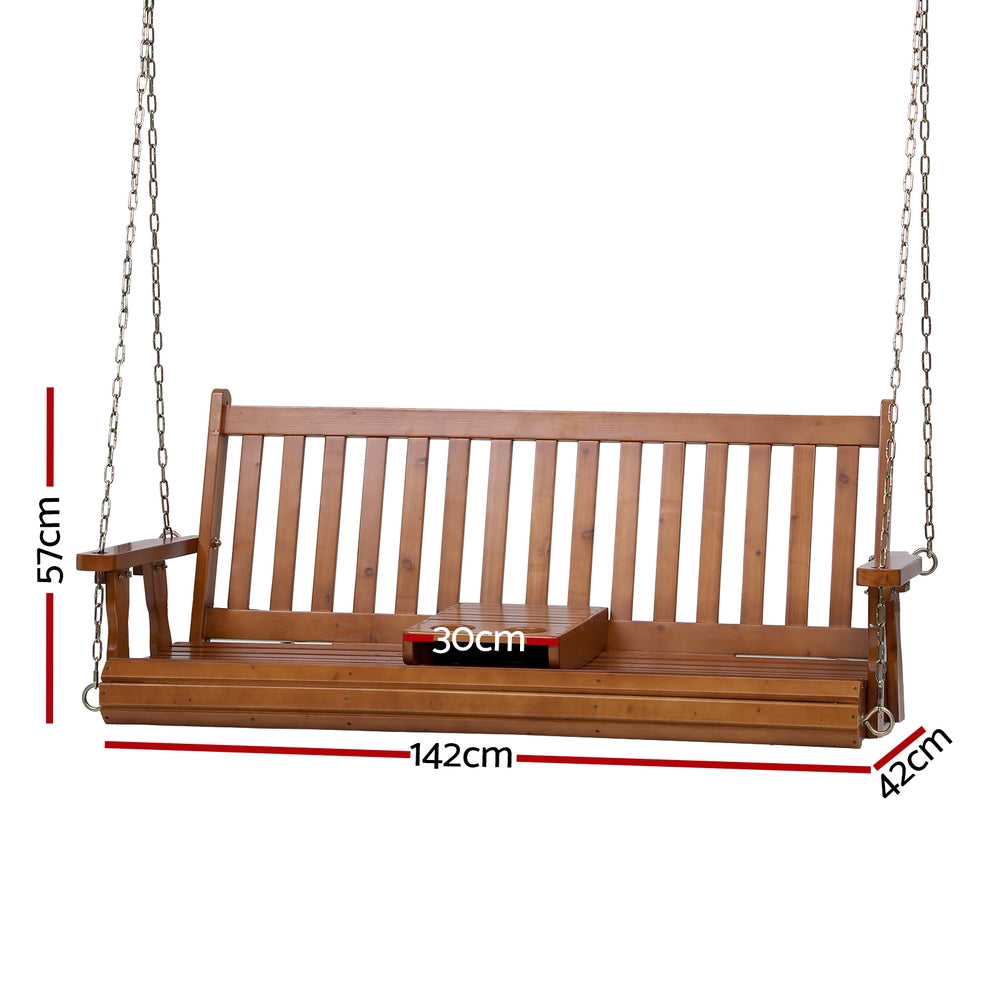 Gardeon Porch Outdoor Swing Chair Patio Furniture Wooden Bench 2 Seat Cup Holder - Furniture > Outdoor > Outdoor Chairs
