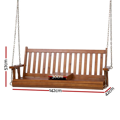 Gardeon Porch Outdoor Swing Chair Patio Furniture Wooden Bench 2 Seat Cup Holder - Furniture > Outdoor > Outdoor Chairs