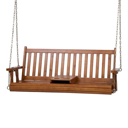 Gardeon Porch Outdoor Swing Chair Patio Furniture Wooden Bench 2 Seat Cup Holder - Furniture > Outdoor > Outdoor Chairs