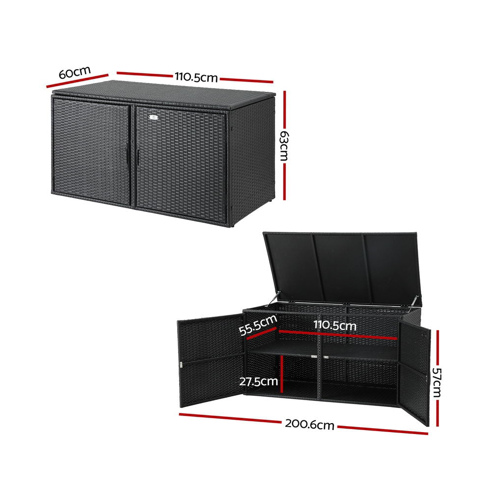 Gardeon Outdoor Storage Cabinet Box Deck Wicker Shelf Chest Garden Shed Tools Black - Furniture > Outdoor > Outdoor
