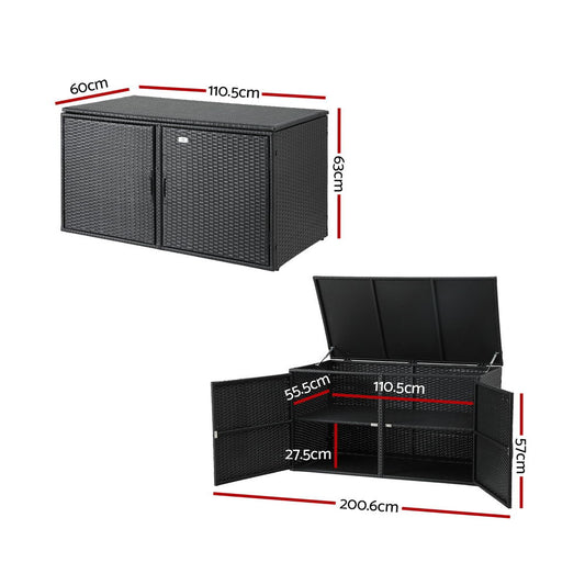 Gardeon Outdoor Storage Cabinet Box Deck Wicker Shelf Chest Garden Shed Tools Black - Furniture > Outdoor > Outdoor