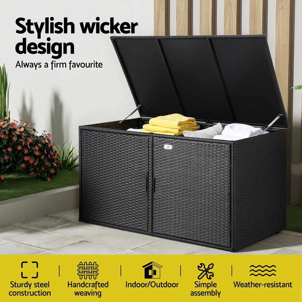 Gardeon Outdoor Storage Cabinet Box Deck Wicker Shelf Chest Garden Shed Tools Black - Furniture > Outdoor > Outdoor