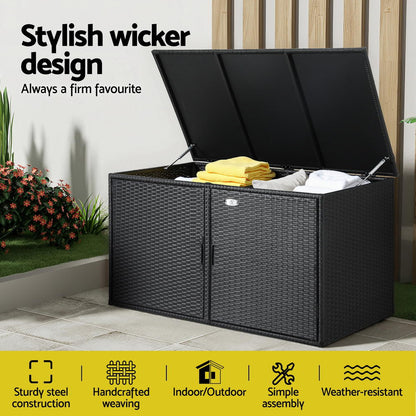 Gardeon Outdoor Storage Cabinet Box Deck Wicker Shelf Chest Garden Shed Tools Black - Furniture > Outdoor > Outdoor
