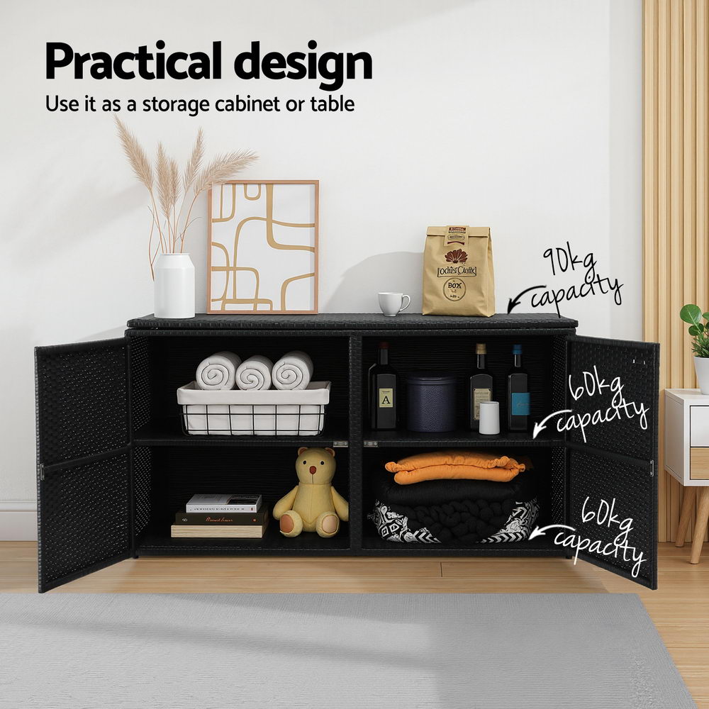 Gardeon Outdoor Storage Cabinet Box Deck Wicker Shelf Chest Garden Shed Tools Black - Furniture > Outdoor > Outdoor