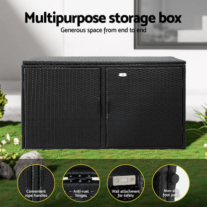 Gardeon Outdoor Storage Cabinet Box Deck Wicker Shelf Chest Garden Shed Tools Black - Furniture > Outdoor > Outdoor