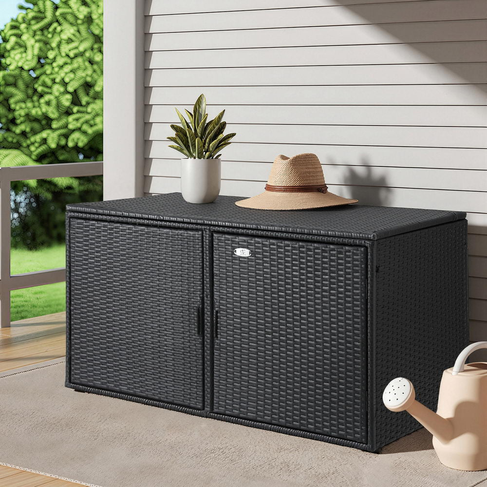 Gardeon Outdoor Storage Cabinet Box Deck Wicker Shelf Chest Garden Shed Tools Black - Furniture > Outdoor > Outdoor